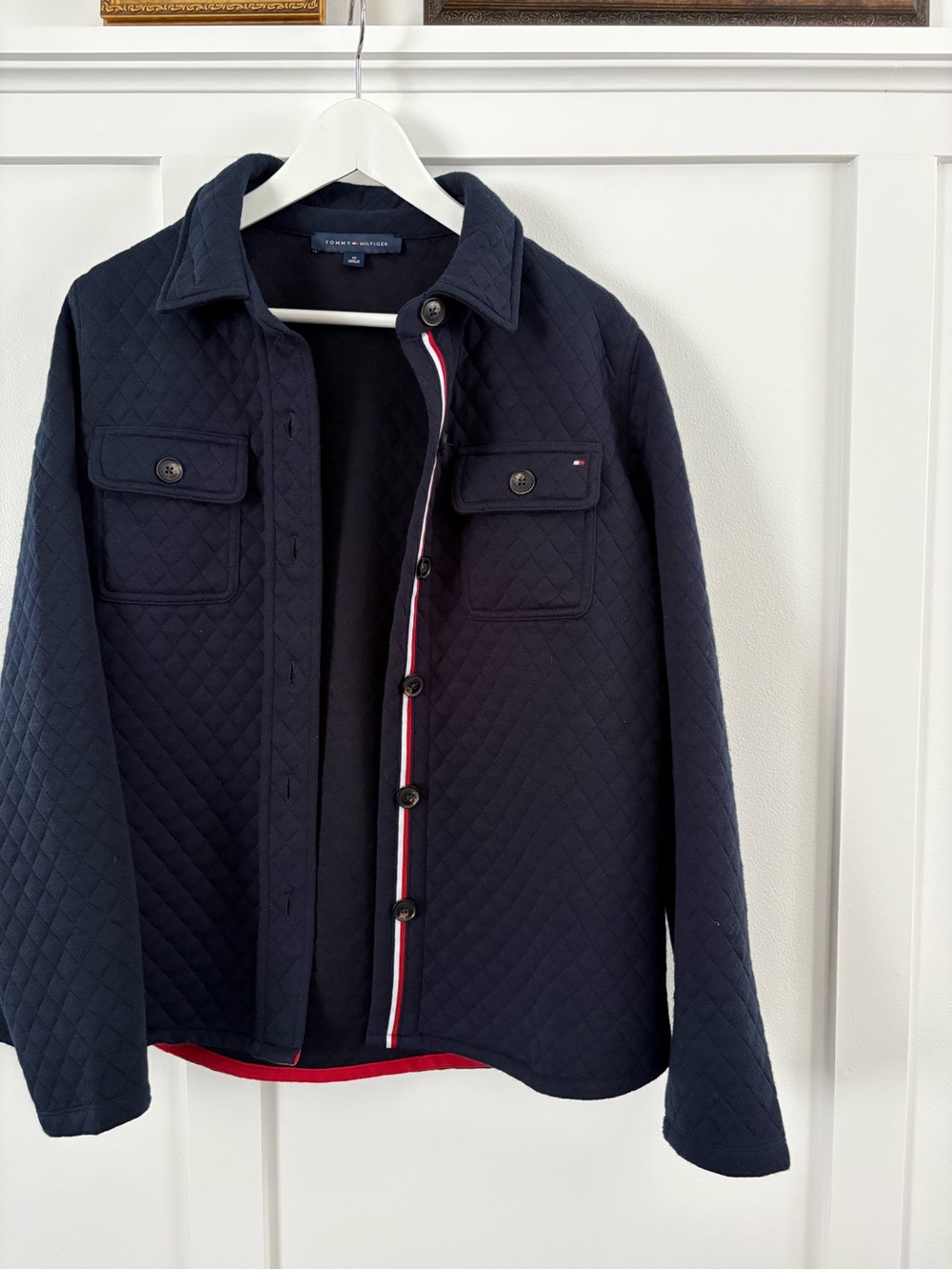 Tommy Hilfiger Navy Quilted Shirt Jacket with Signature Trim